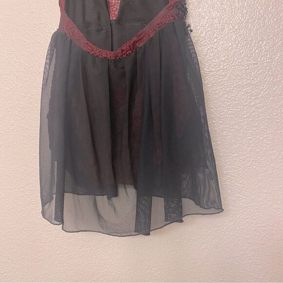 Custom solo Dance Costume burgundy velvet burnout rhinestoned dress IC/MC - Picture 7 of 12